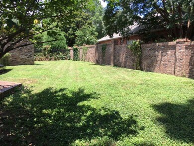 View of back yard from the patio...brick and wroug