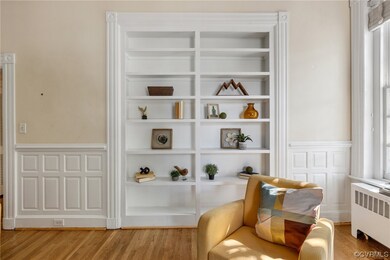 Oak hardwood floors, stained glass, built-ins, fireplace