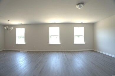 Empty room featuring a chandelier, plenty of natural light, and dark wood-style flooring