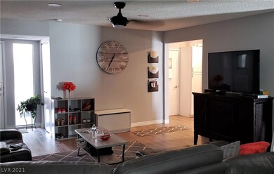 Living room with view of front door