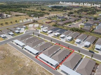 Aerial perspective of suburban area with property parcel outlined