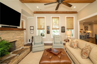 Family room has a beautiful view of the back porch