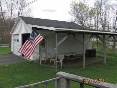 View of garage from deck