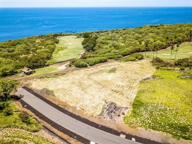 Close up drone image of lot 214 and hole no. 15 and the spectacular views of the ocean and winter whale watching! The whales love this part of the ocean in the winter when they are in Kona!