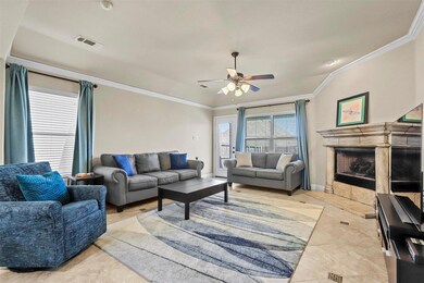 Living room with lofted ceiling, ornamental moldin