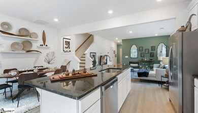 Massive kitchen island offers extra prep space and