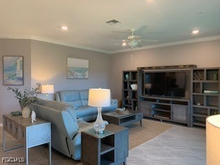 Living room featuring crown molding