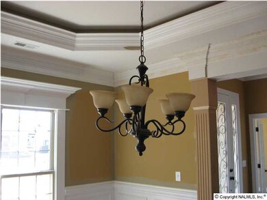 Dining Rom with crown moulding, trey ceiling & rope lighting!