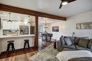 Living area featuring baseboards, dark wood-type f