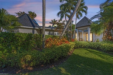 View of yard at dusk