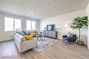 Living room with wood finished floors