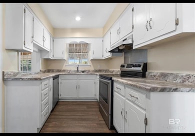 Kitchen featuring appliances with stainless steel finishes, a sink, white cabinetry, and under cabinet range hood