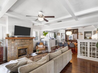 Elegant built-ins flank the entrance to the dining