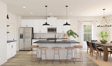 Kitchen with pendant lighting 
