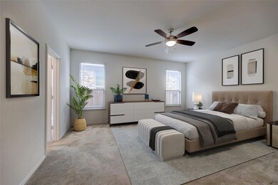 Bedroom with carpet floors and ceiling fan