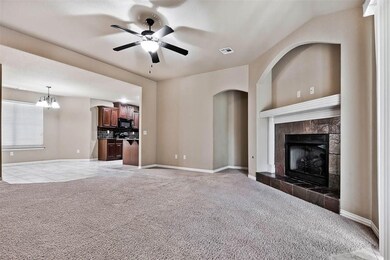 Open and split floor plan with high ceilings.