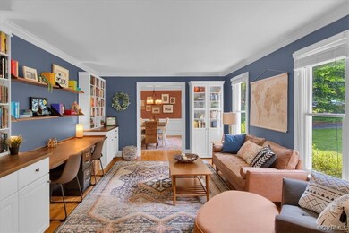 Interior space featuring hardwood flooring, built-