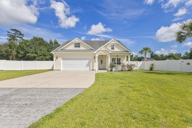 Craftsman-style home with decorative driveway, covered porch, an attached garage, and a shingled roof