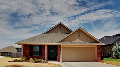 View of front of home featuring board and batten siding, brick siding, driveway, an attached garage, and covered porch