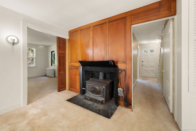 Living room fireplace with stove insert