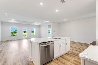 Kitchen featuring light hardwood / wood-style flooring, dishwasher, an island with sink, a tray ceiling, and sink