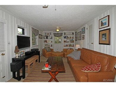 Warm family room with built-ins.