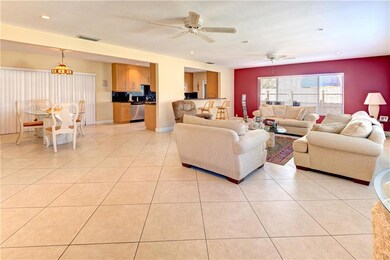 Kitchen over looking the living room and dining ro