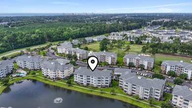 Aerial view of a nearby body of water