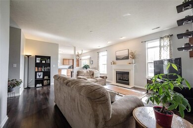 Family room flows into kitchen and dining space