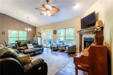 Spacious living room with gas fire place.