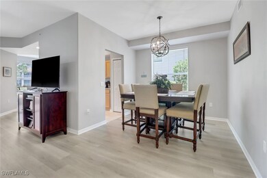 Dining area with light wood-style flooring and a c