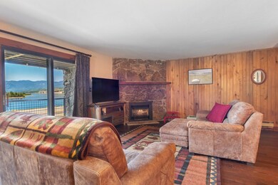 Living room with a fireplace, wood walls, wood finished floors, and a baseboard radiator