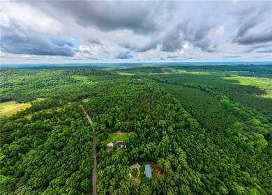 Aerial view of a heavily wooded area