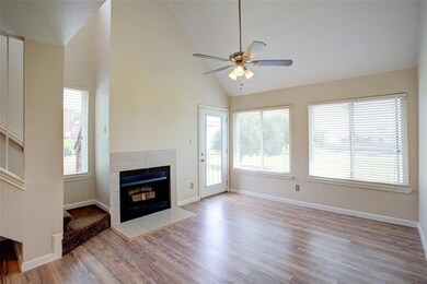 Vaulted ceiling, wood burning fireplace in case we