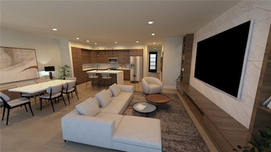 Medium Color Scheme - Cabinets and tile around TV