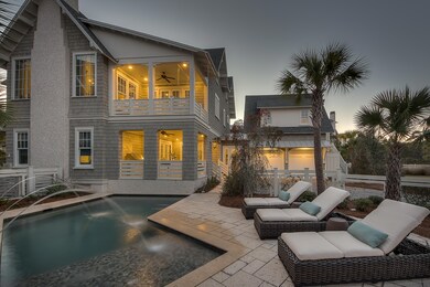 Large, heated pool with fountains