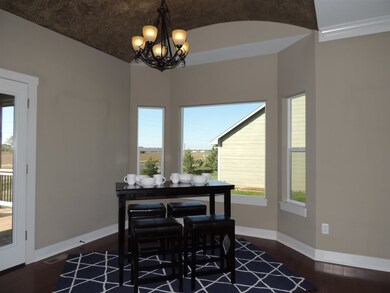 Dining room has a bay window.
