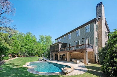 Not only is there a large pool off the covered pat