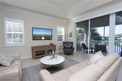 Tiled living room with crown molding