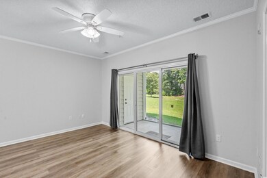 Empty room with ceiling fan, hardwood / wood-style