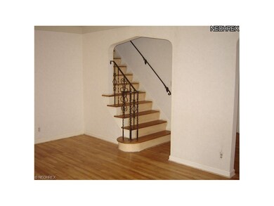 Wrought iron stairway.