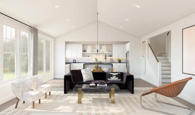 Great room with vaulted ceiling