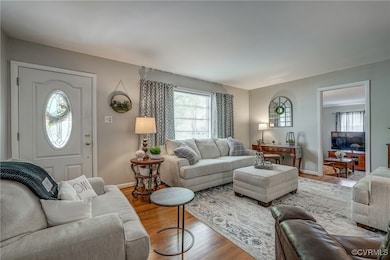 Living room featuring wood finished floors and bas