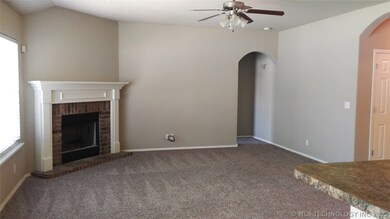 Large open and bright living space with wood burni