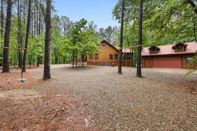 View of yard with a garage