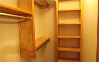 Master Bedroom Closet with Wood Shelves.