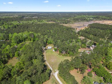 Drone / aerial view with a wooded view