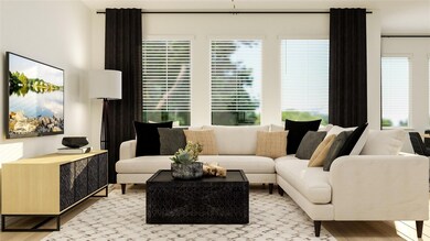 Living room with light wood-type flooring