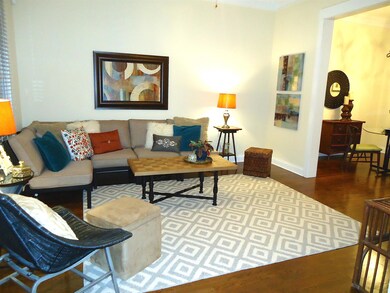 Living room. Wood floors. High ceilings. blinds on all windows