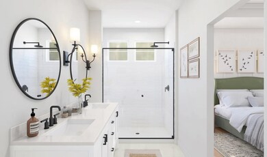 Primary bath with glass shower enclosure